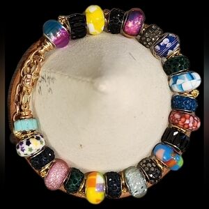 Stunning Multicolor Charm Bead Variety Bracelet Size 7.5 Easy On Easy Off